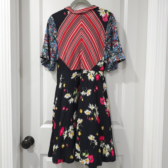 Free People Multicolor Patchwork Striped Floral Short Sleeve V-Neck Dress, 8 - Picture 10 of 15